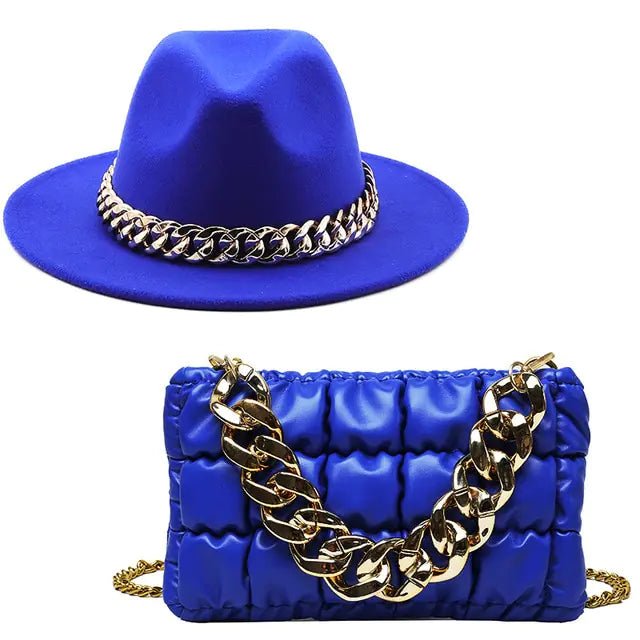 Chic Fedora Hats with Gold Chains with bag