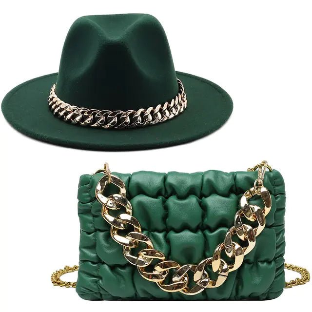 Chic Fedora Hats with Gold Chains with bag