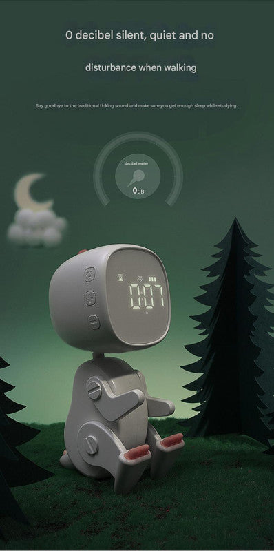 Adorable Dinosaur Alarm Clock & Visual Timer - Kids' Wake-Up Helper with Night Light & Multiple Ringtones(white)