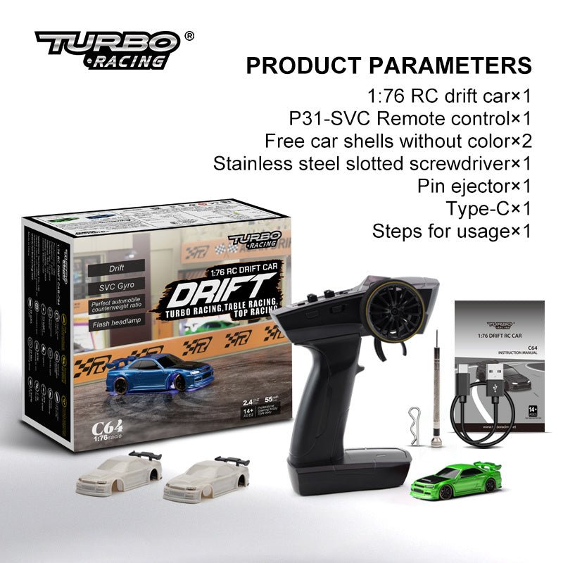 Turbo Racing C64 1vs76 RC Drift Car with Gyro RTR | VISM Australia Family Store