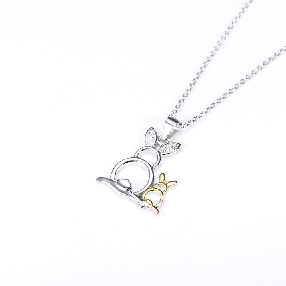 925 Silver Cute Golden & Silver Rabbit Pendant Necklace