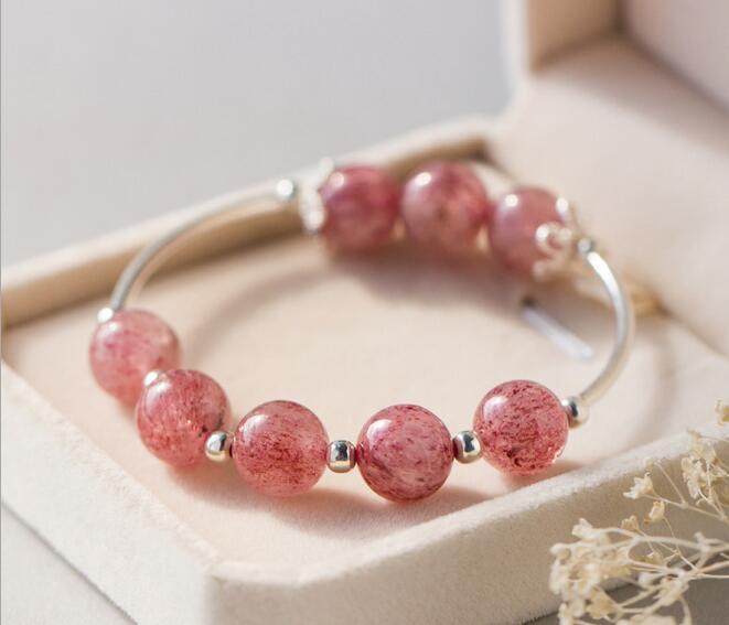 925 Silver Rose Quartz & Strawberry Quartz Lucky Ball Bead Bracelet.