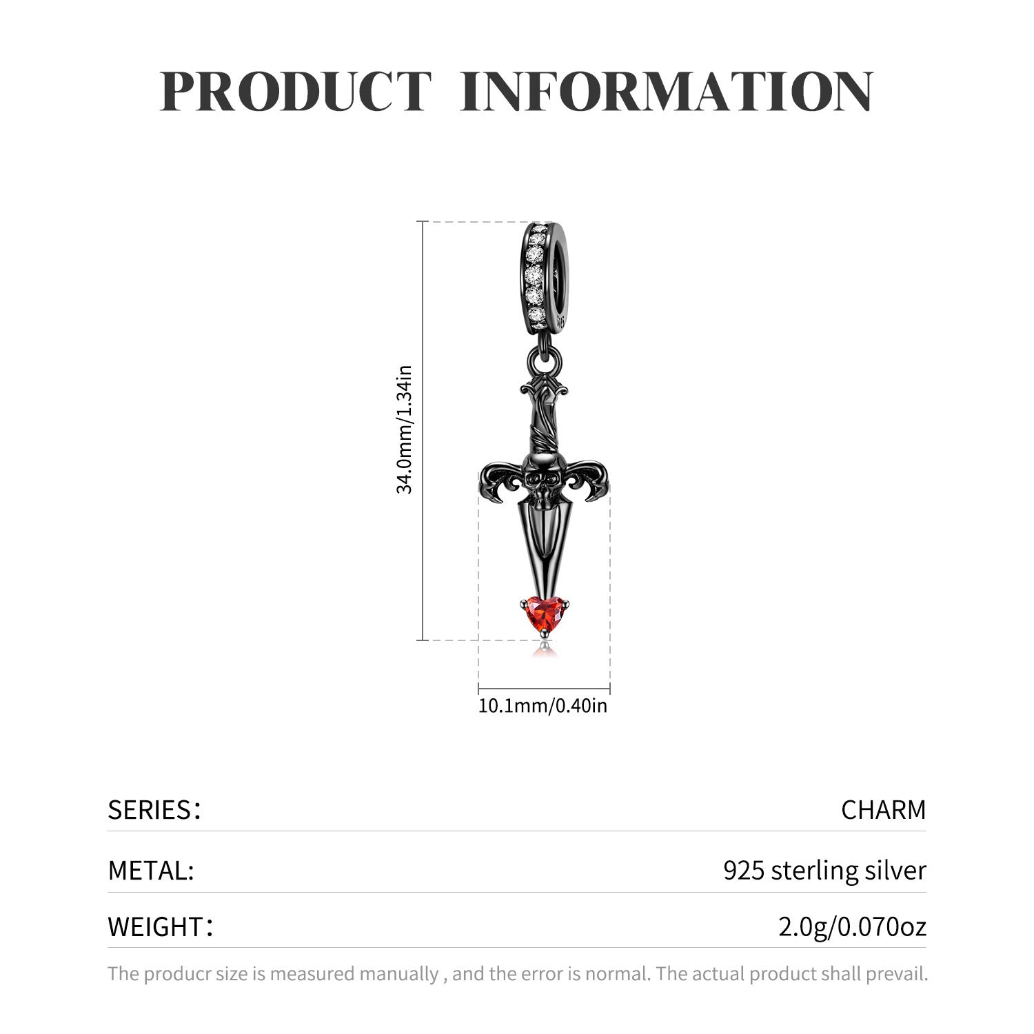 925 Silver Black Gold Cross Sword Pendant