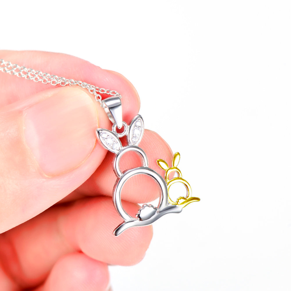925 Silver Cute Golden & Silver Rabbit Pendant Necklace