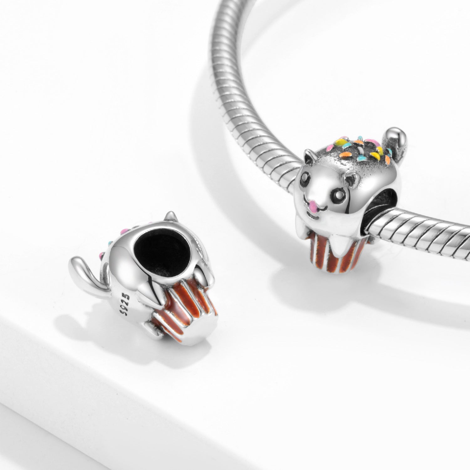 925 Silver Cat Cake Bead Charm – DIY Bracelet & Necklace Accessory
