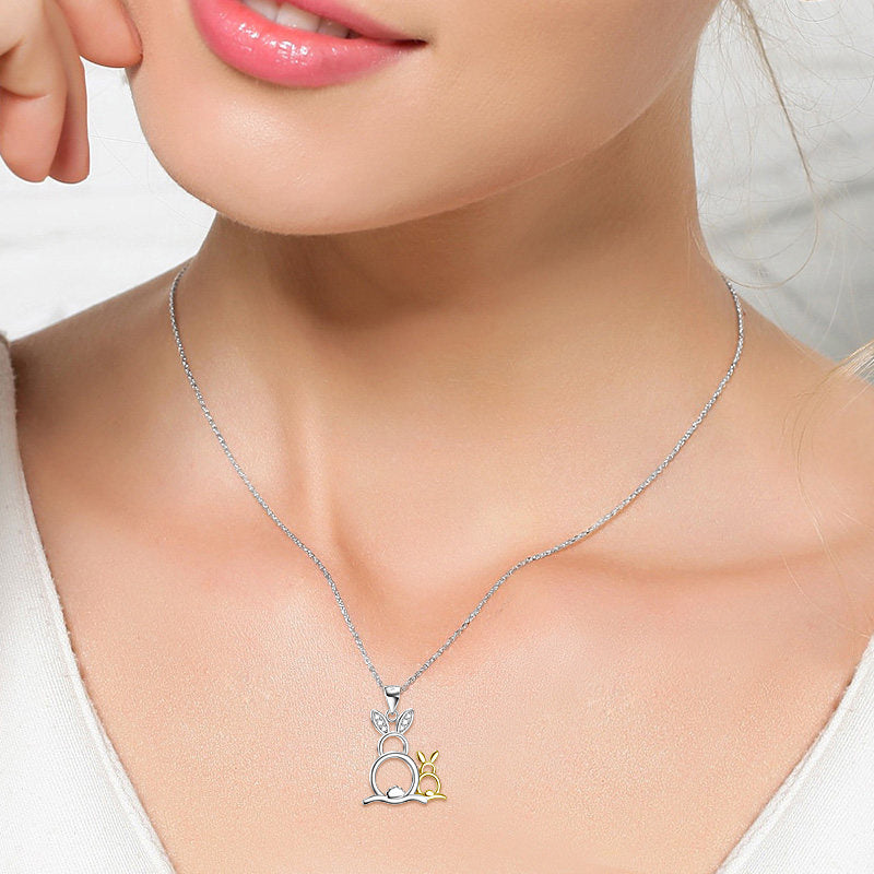 925 Silver Cute Golden & Silver Rabbit Pendant Necklace