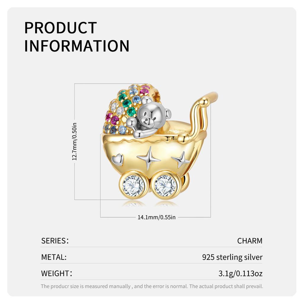 925 Silver Lovely Bear Stroller Bead.