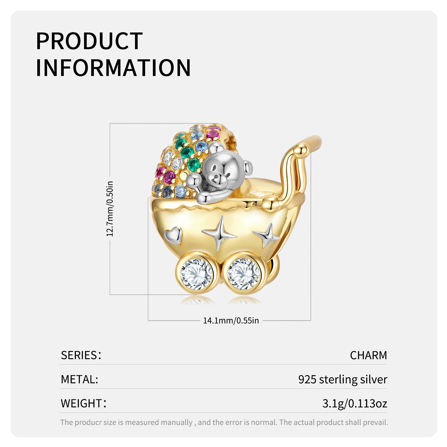 925 Silver Lovely Bear Stroller Bead.