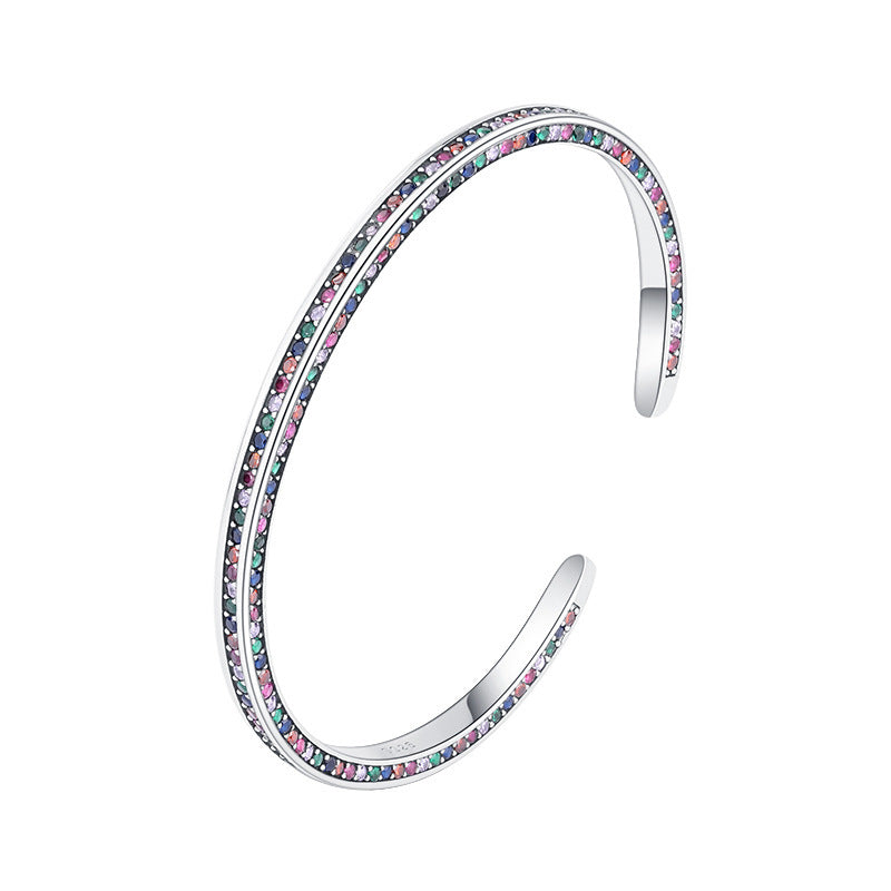 925 Silver Three-Side Rainbow Zircon Bracelet.
