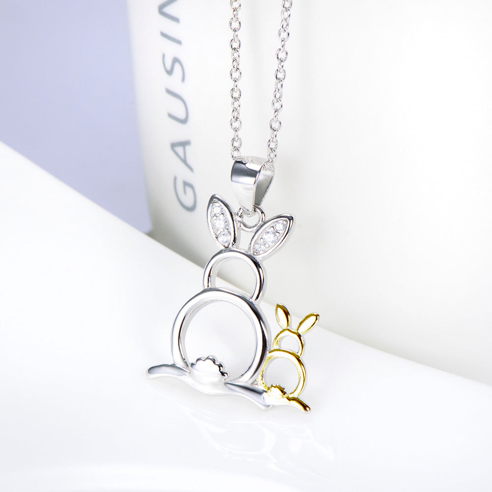 925 Silver Cute Golden & Silver Rabbit Pendant Necklace