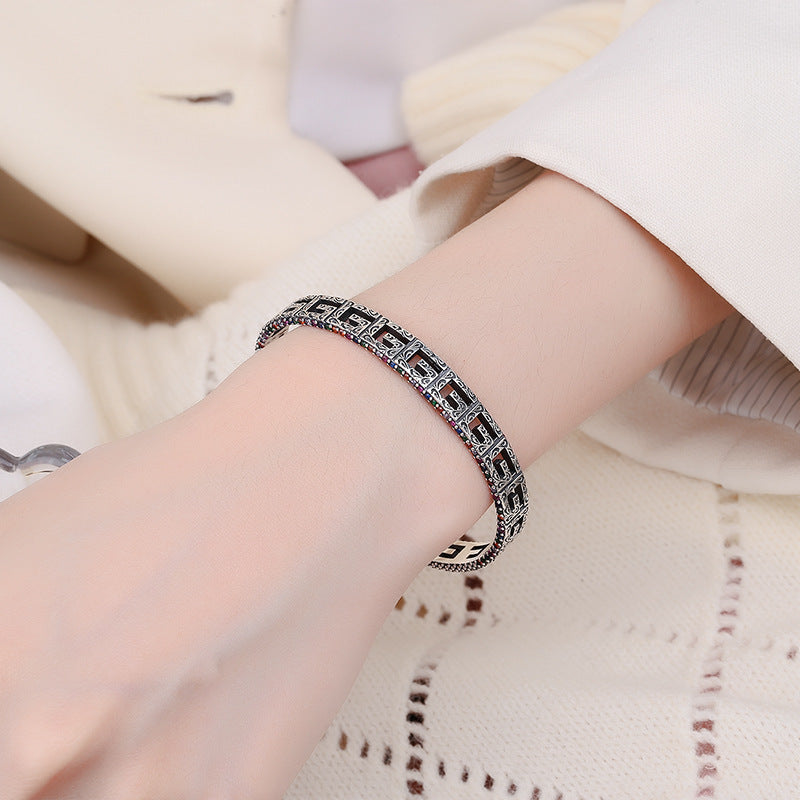 925 Silver G-Shaped Color Diamond Bracelet.