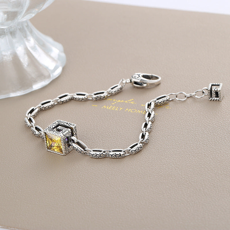 925 Silver G Letter Purple Zircon Bracelet.