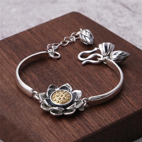 925 Sterling Silver Lotus Bracelet.