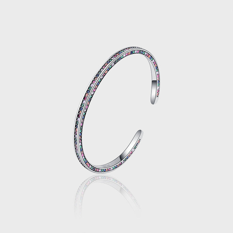 925 Silver Three-Side Rainbow Zircon Bracelet.