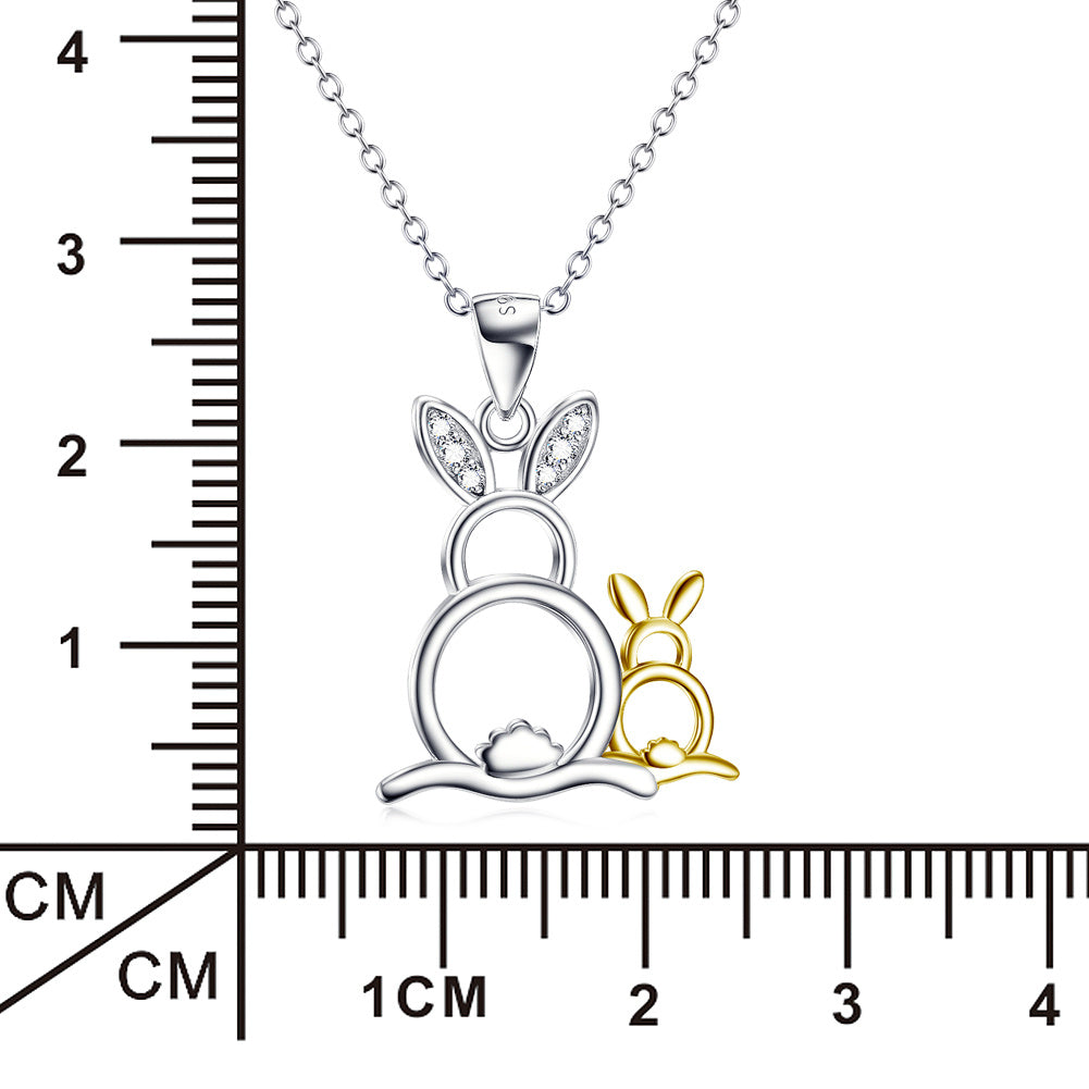 925 Silver Cute Golden & Silver Rabbit Pendant Necklace