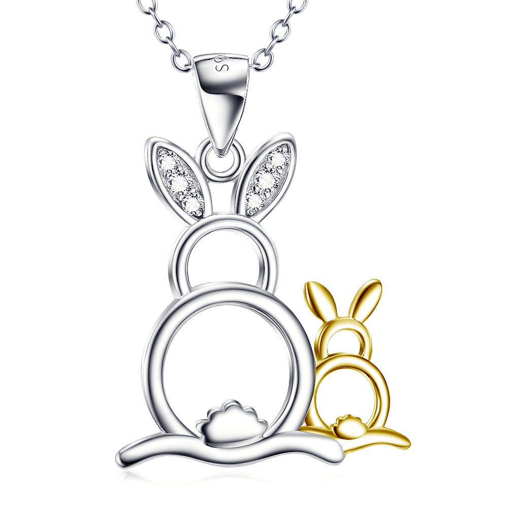 925 Silver Cute Golden & Silver Rabbit Pendant Necklace