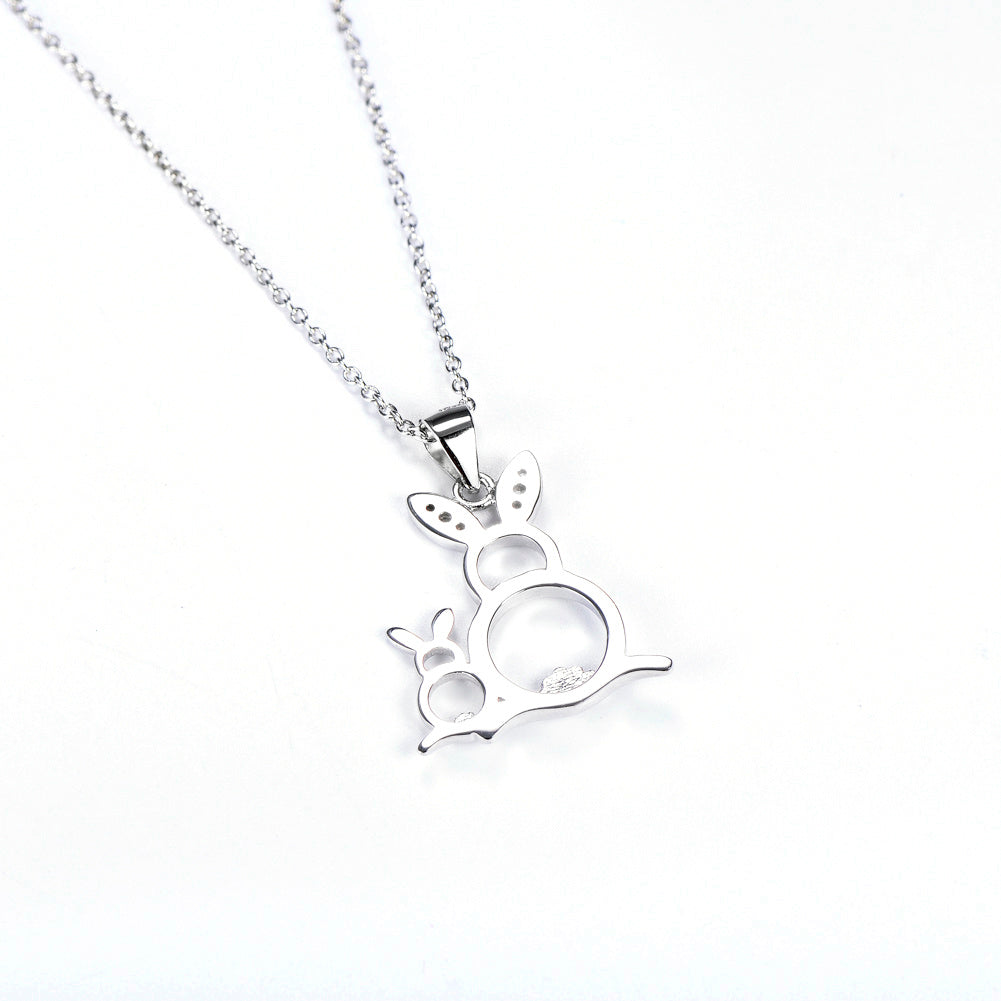 925 Silver Cute Golden & Silver Rabbit Pendant Necklace