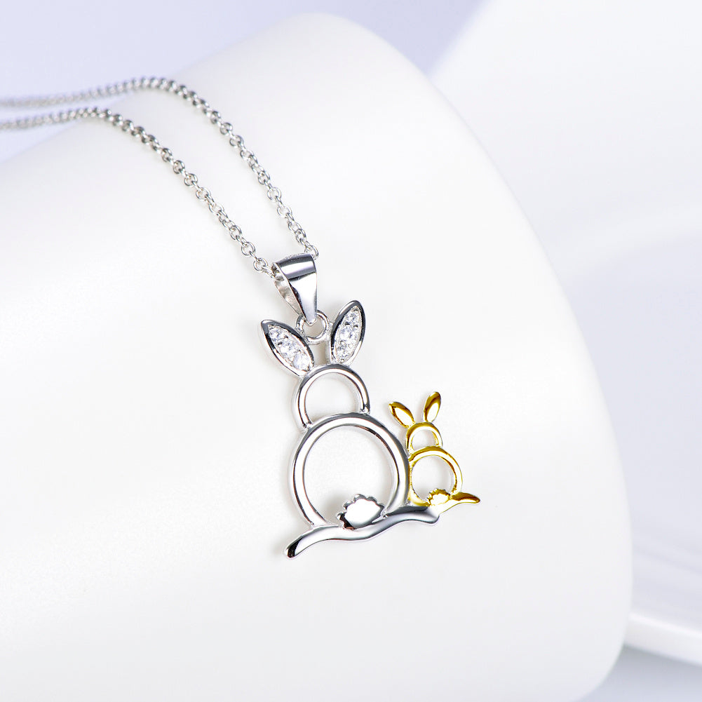 925 Silver Cute Golden & Silver Rabbit Pendant Necklace