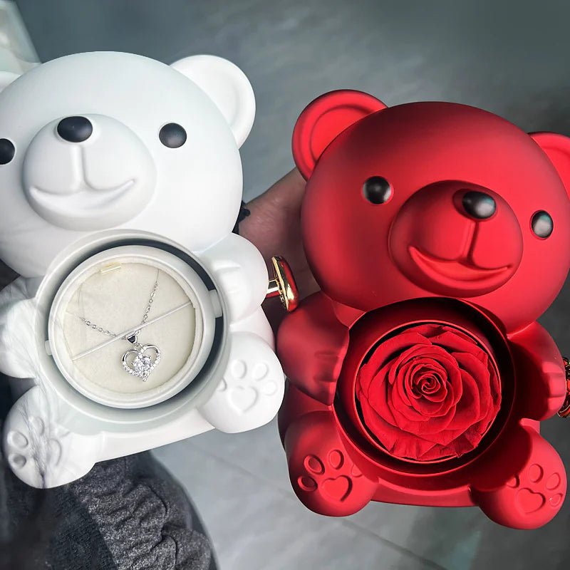 Elegant Rotating Plastic Bear Jewellery Box with Flowers