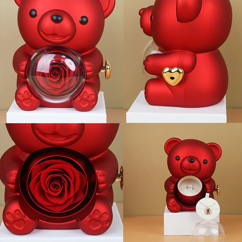 Elegant Rotating Plastic Bear Jewellery Box with Flowers