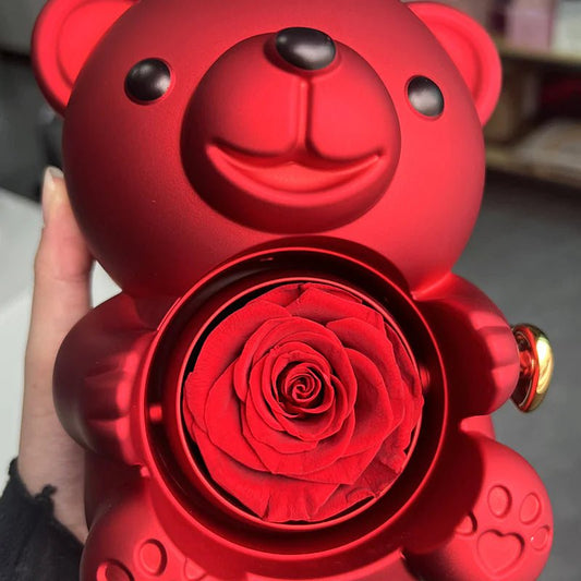Elegant Rotating Plastic Bear Jewellery Box with Flowers