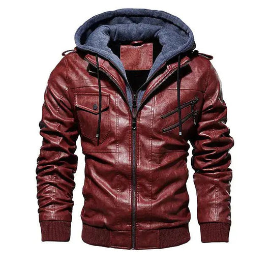 Men’s Comfortable Hooded PU Leather Jacket